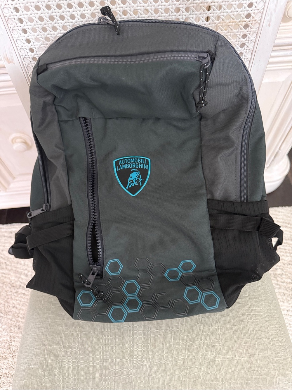 Lamborghini Dark Green Backpack with Teal Accents